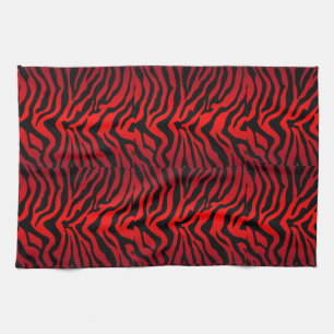 Black and red Zebra striped print Tea Towel