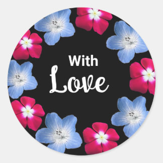 Black and rose flower  classic round sticker