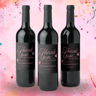 Black And Rose Gold 50th Birthday Thank You  Wine Label