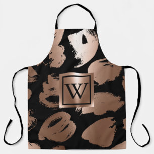 Black and Rose Gold Abstract Brush Apron