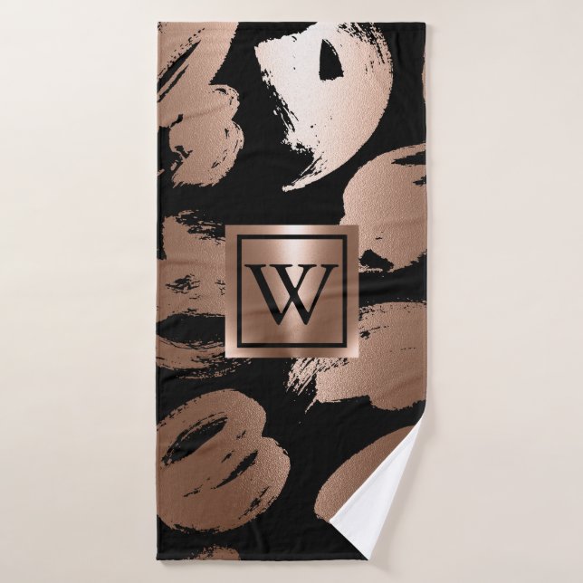 Black and Rose Gold Abstract Brush Bath Towel Set (Bath Towel)