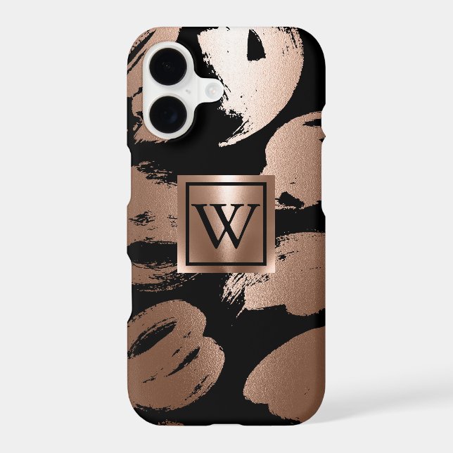 Black and Rose Gold Abstract Brush iPhone Case (Back)