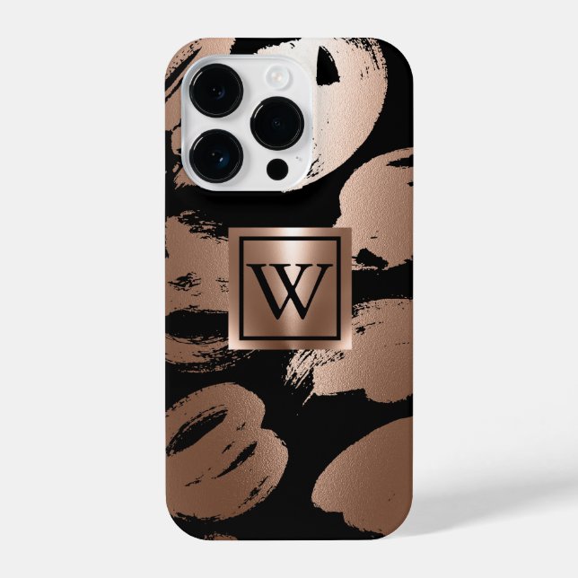 Black and Rose Gold Abstract Brush iPhone Case (Back)