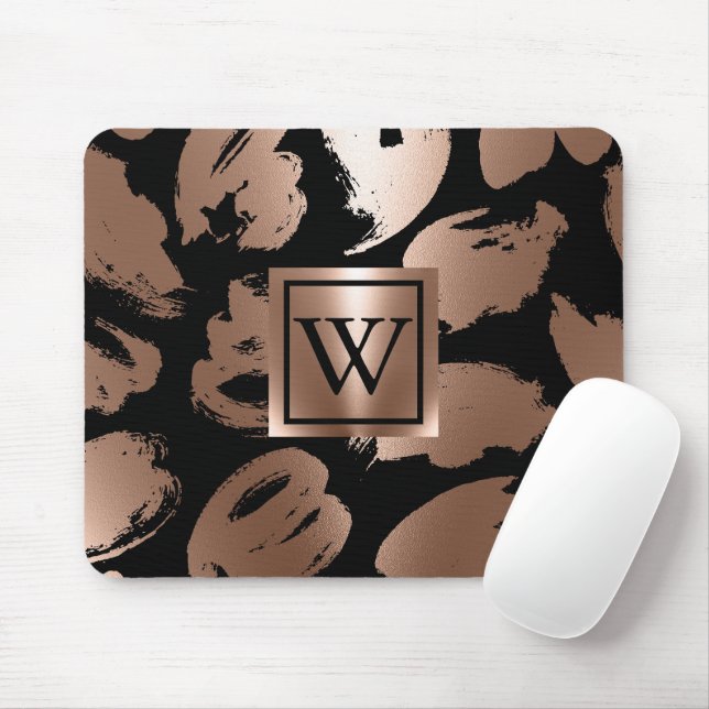 Black and Rose Gold Abstract Brush Mouse Mat (With Mouse)