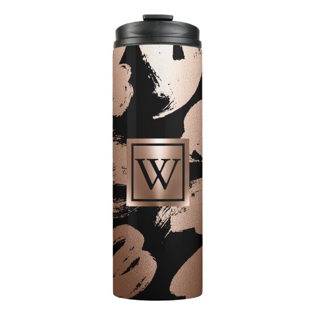 Black and Rose Gold Abstract Brush Thermal Tumbler (Front)