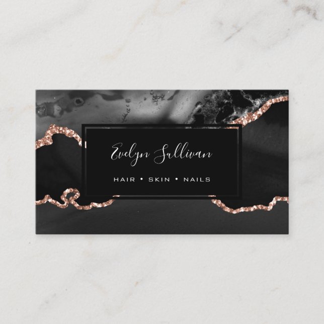 black and rose gold agate business card (Front)