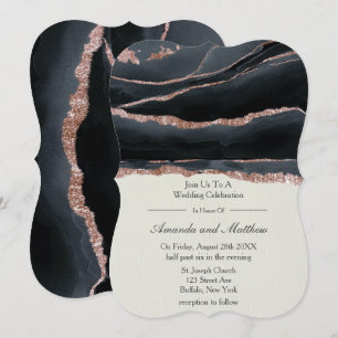 Black and Rose Gold Agate Wedding Invitations 
