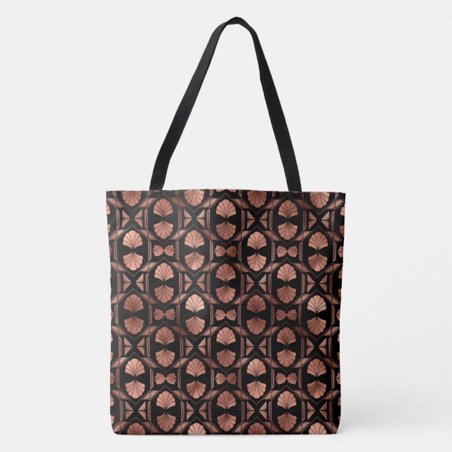 Black and Rose Gold Art Deco Large Shoulder Tote (Front)