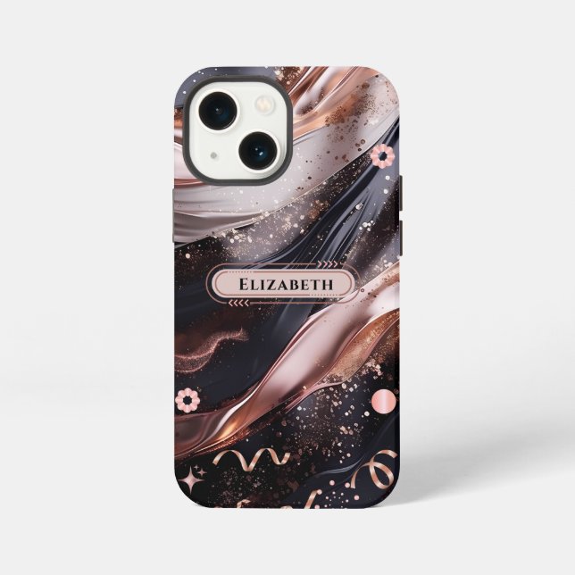 Black and Rose Gold Background Personalised Design iPhone Case (Back)