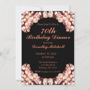 Black and Rose Gold Balloon 70th Birthday  Invitation