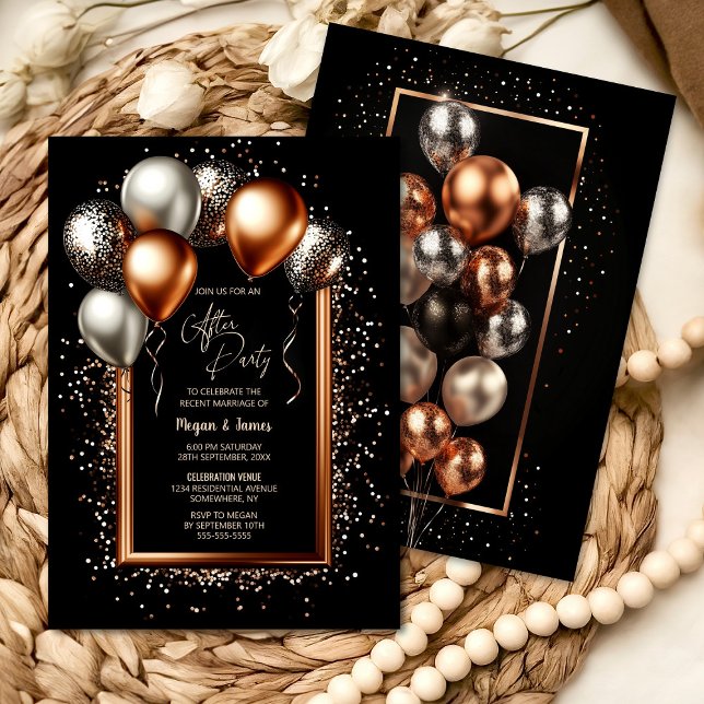Black and Rose Gold Balloons Wedding After Party Invitation (Creator Uploaded)