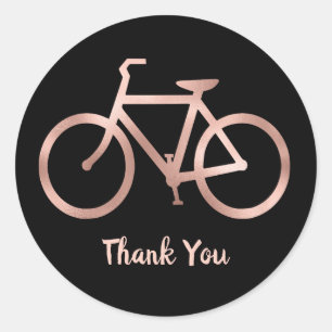 Black and Rose Gold Bicycle Thank You Classic Round Sticker