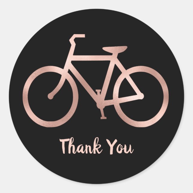 Black and Rose Gold Bicycle Thank You Classic Round Sticker (Front)