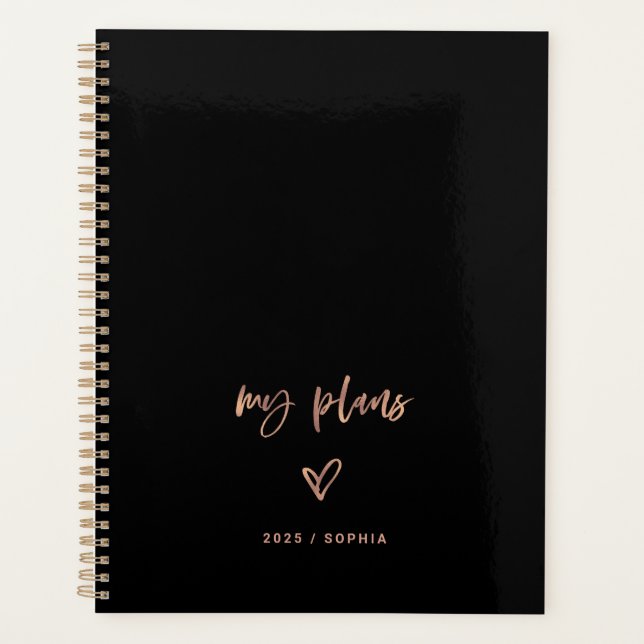Black and Rose Gold | Casual Script and Heart  Planner (Front)