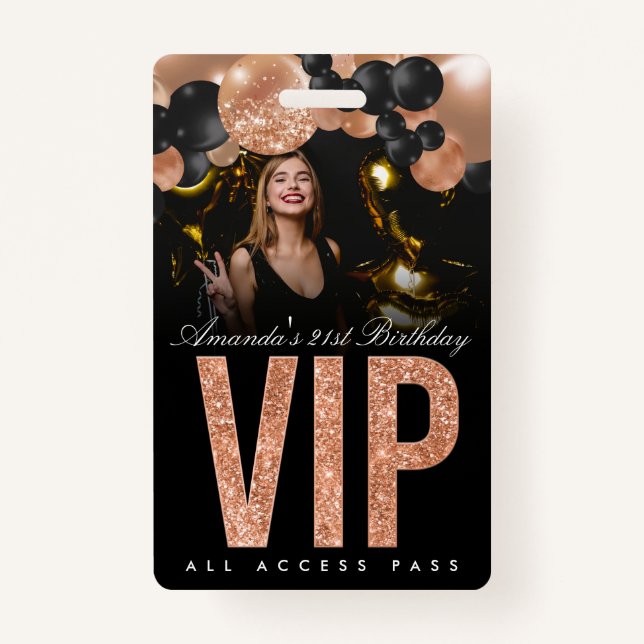 Black and Rose Gold Customisable VIP All Access ID Badge (Front)