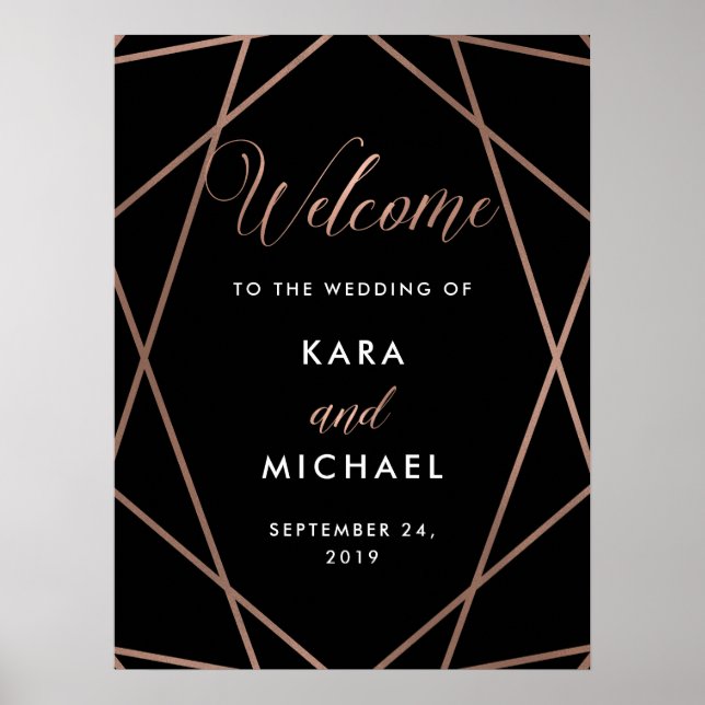 Black and Rose Gold Diamond Wedding Welcome Poster (Front)