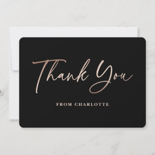 Black and Rose Gold Elegant Script Thank You Card