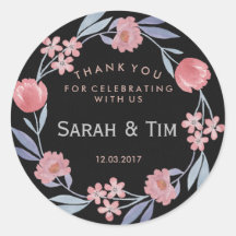 Black and rose gold floral wedding sticker