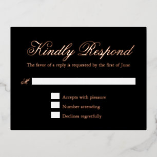 Black and Rose Gold Foil Formal Wedding RSVP Card