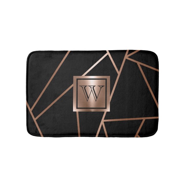 Black and Rose Gold Geometric Bath Mat (Front)