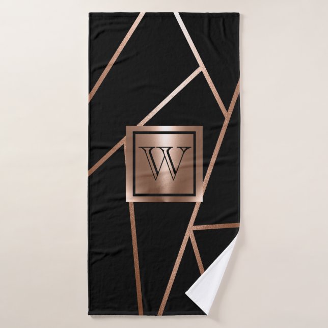 Black and Rose Gold Geometric Bath Towel Set (Bath Towel)