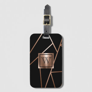Black and Rose Gold Geometric Luggage Tag