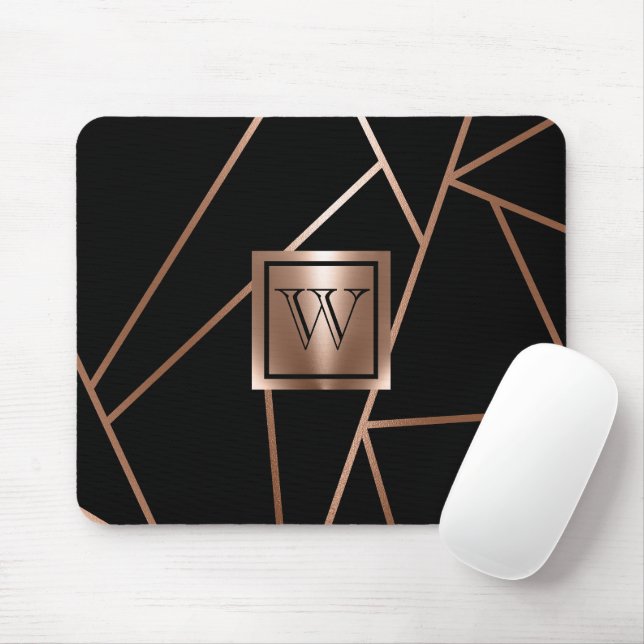 Black and Rose Gold Geometric Mouse Mat (With Mouse)