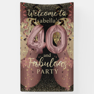 Black and Rose Gold Glitter 40th Birthday Banner