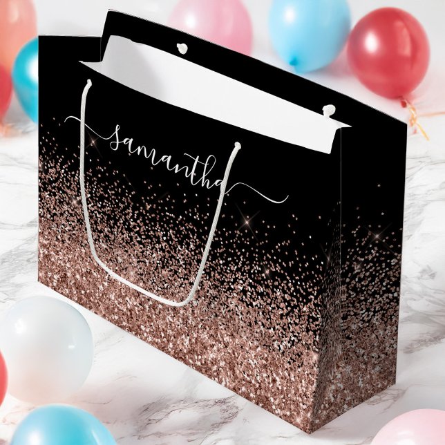 Black and Rose Gold Glitter Elegant Name Large Gift Bag (Black and Rose Gold Glitter Elegant Name Large Gift Bag)