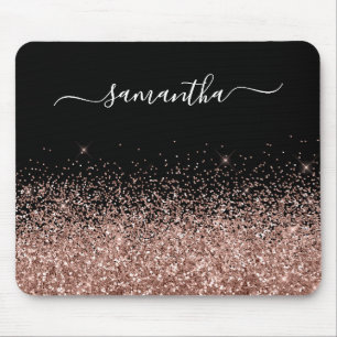 Black and Rose Gold Glitter Elegant Name Mouse Mat