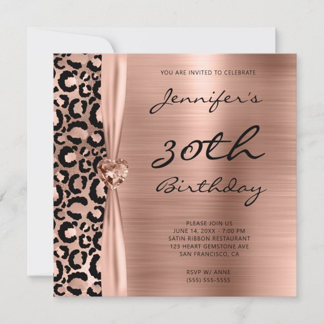 Black and Rose Gold Leopard Glam 30th Birthday Invitation (Front)