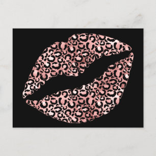 Black and Rose Gold Leopard Spot Lipstick Kiss Postcard