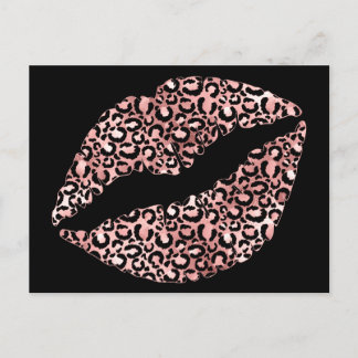 Black and Rose Gold Leopard Spot Lipstick Kiss Postcard