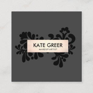 Black and Rose Gold Makeup Artist and Hair Salon Square Business Card