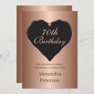 Black And Rose Gold Minimalist Heart Birthday Invitation