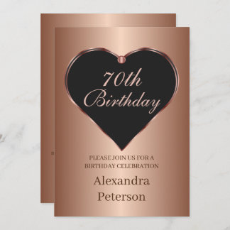 Black And Rose Gold Minimalist Heart Birthday Invitation