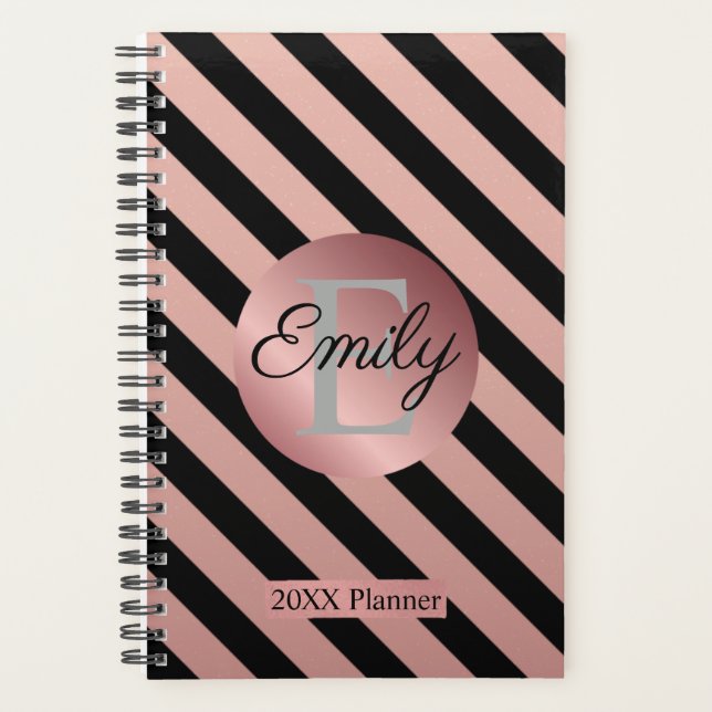 Black and Rose Gold Stripe 20XX Planner (Front)