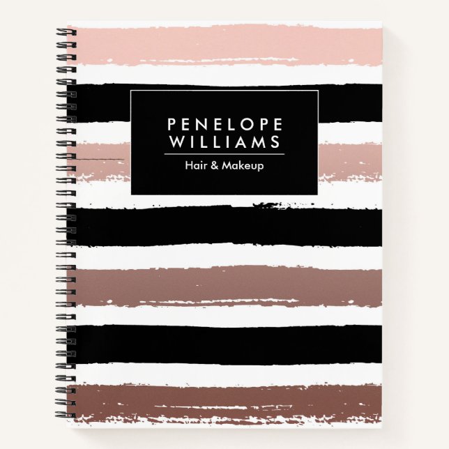 Black and Rose Gold Stripes Notebook (Front)