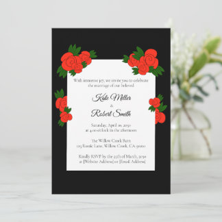 Black and Rose Wedding Invitations with RSVP