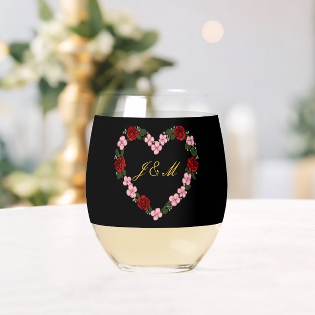 black and rose wedding stemless wine glass (Insitu (Wedding))