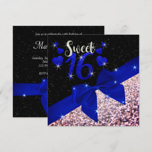 Black and Royal Blue Glittery Sweet 16 Invite