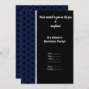 BLACK AND ROYAL BLUE PATTERN BACHELOR PARTY INVITE