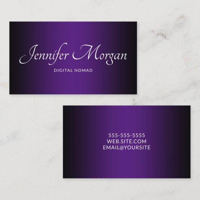 Black and Royal Purple Elegant Ombre Business Card (Front/Back)