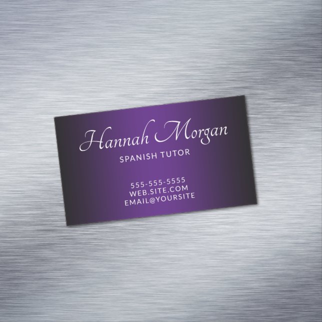 Black and Royal Purple Elegant Ombre Magnetic Business Card (In Situ)