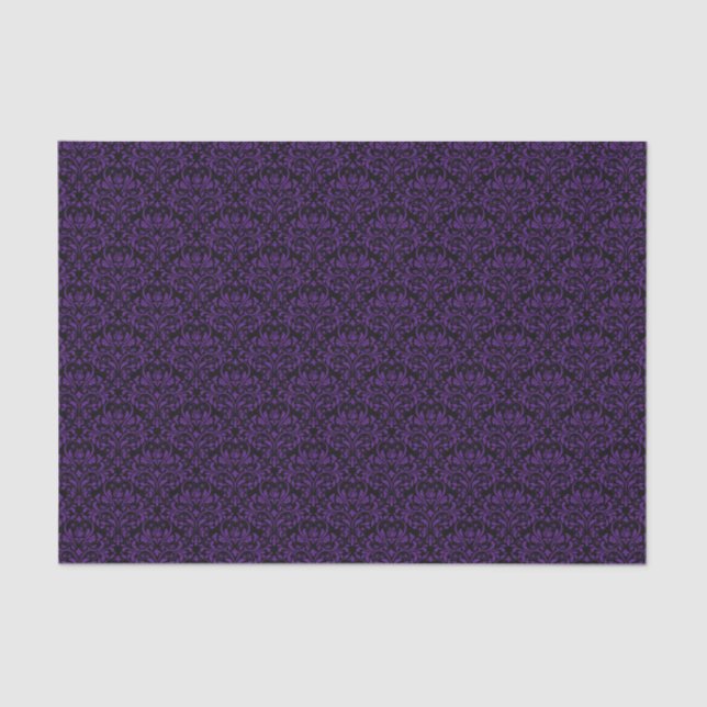 Black and Royal Purple Rose Floral Damask Tissue Paper (Front)