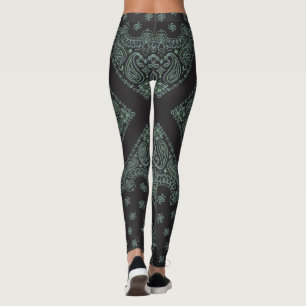 Black and Sage Bandanna Boho Leggings