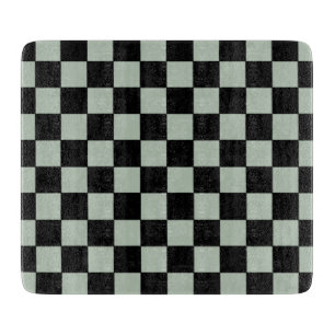 Black and Sage Green  Checkered Cutting Board
