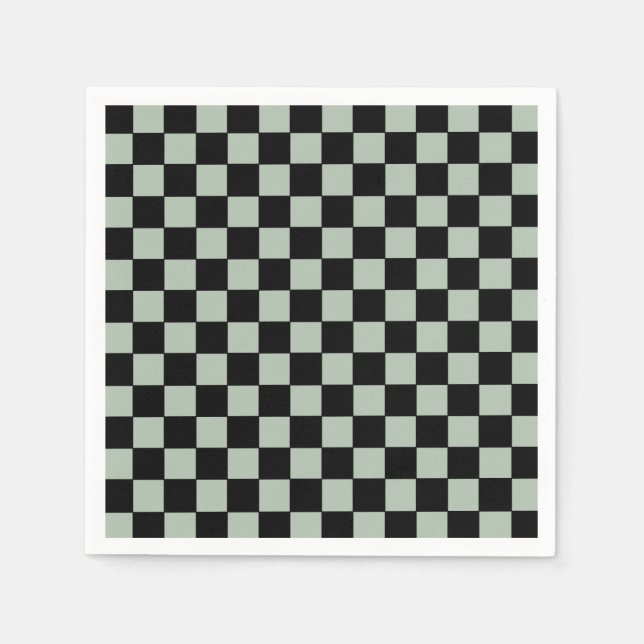 Black and Sage Green  Checkered Napkin (Front)