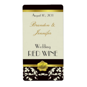Black and Sand Monogram Wedding Mini Wine Labels
