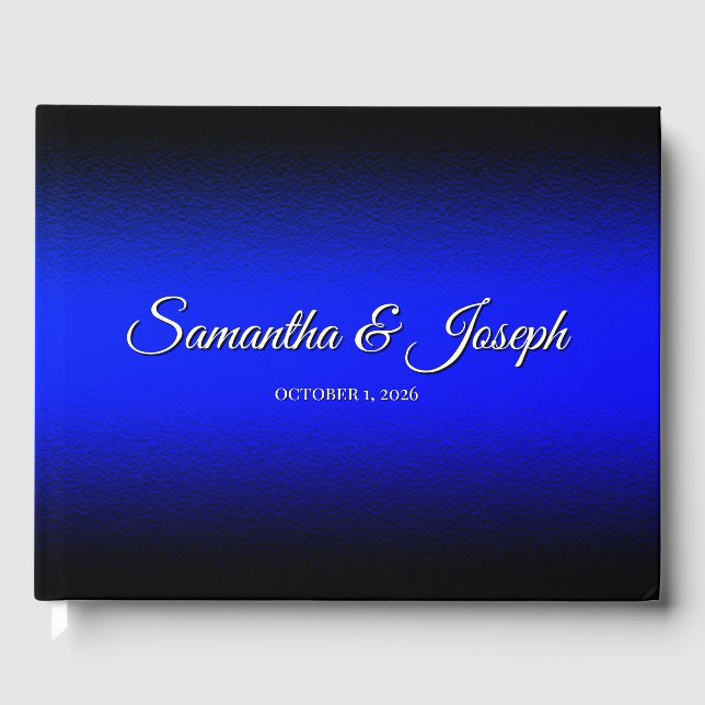 Black and Sapphire Blue Elegant Gradient Wedding Guest Book (Front)